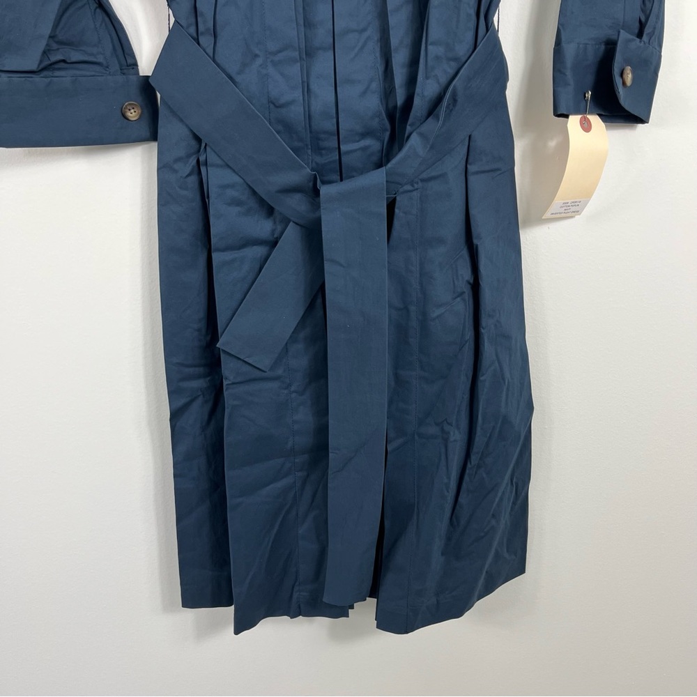 Thakoon Cotton Poplin Inverted Pleated Tie Waist Mini Dress Size 4 Navy Blue - Picture 8 of 10